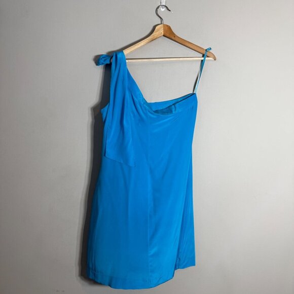Banana Republic Trina Turk 100% Silk One Shoulder Mini Dress Women's 14 Blue - Picture 3 of 12
